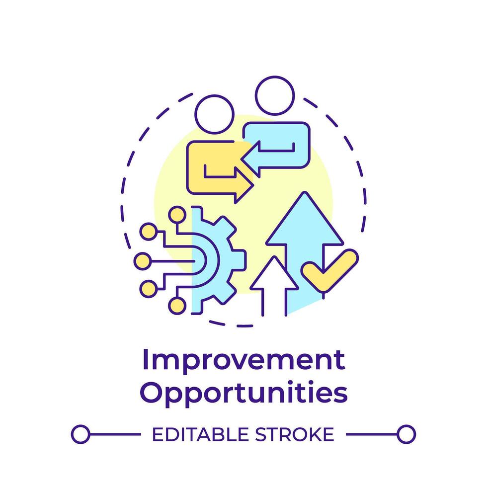 Improvement opportunities multi color concept icon. Quality management. Processes organization. Round shape line illustration. Abstract idea. Graphic design. Easy to use in infographic, presentation vector