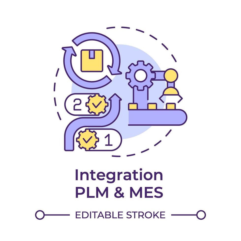 Integration PLM and MES multi color concept icon. Product lifecycle management. Industrial control. Round shape line illustration. Abstract idea. Graphic design. Easy to use in infographic, article vector