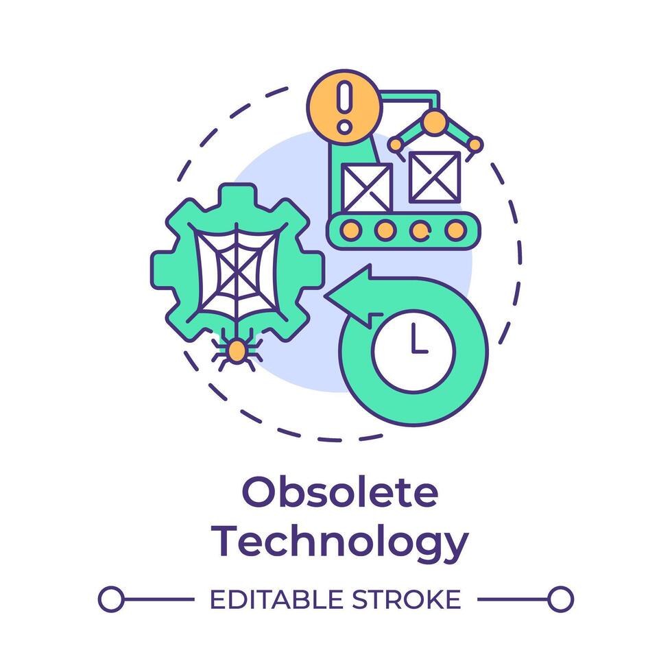 Obsolete technology multi color concept icon. Technological obsolescence, manufacturing issues. Round shape line illustration. Abstract idea. Graphic design. Easy to use in infographic, article vector