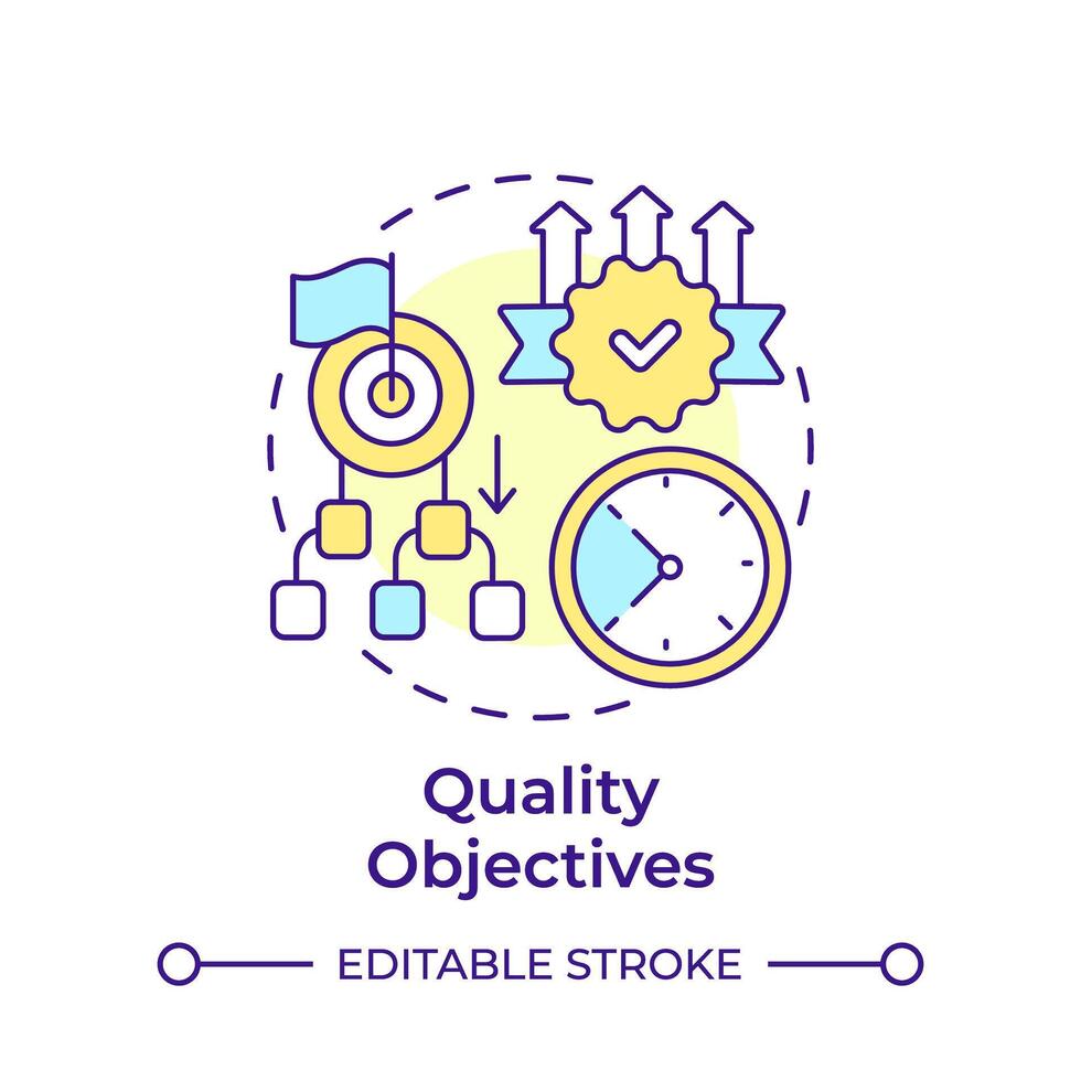 Quality objectives multi color concept icon. Performance metrics, goal measure. Round shape line illustration. Abstract idea. Graphic design. Easy to use in infographic, presentation vector