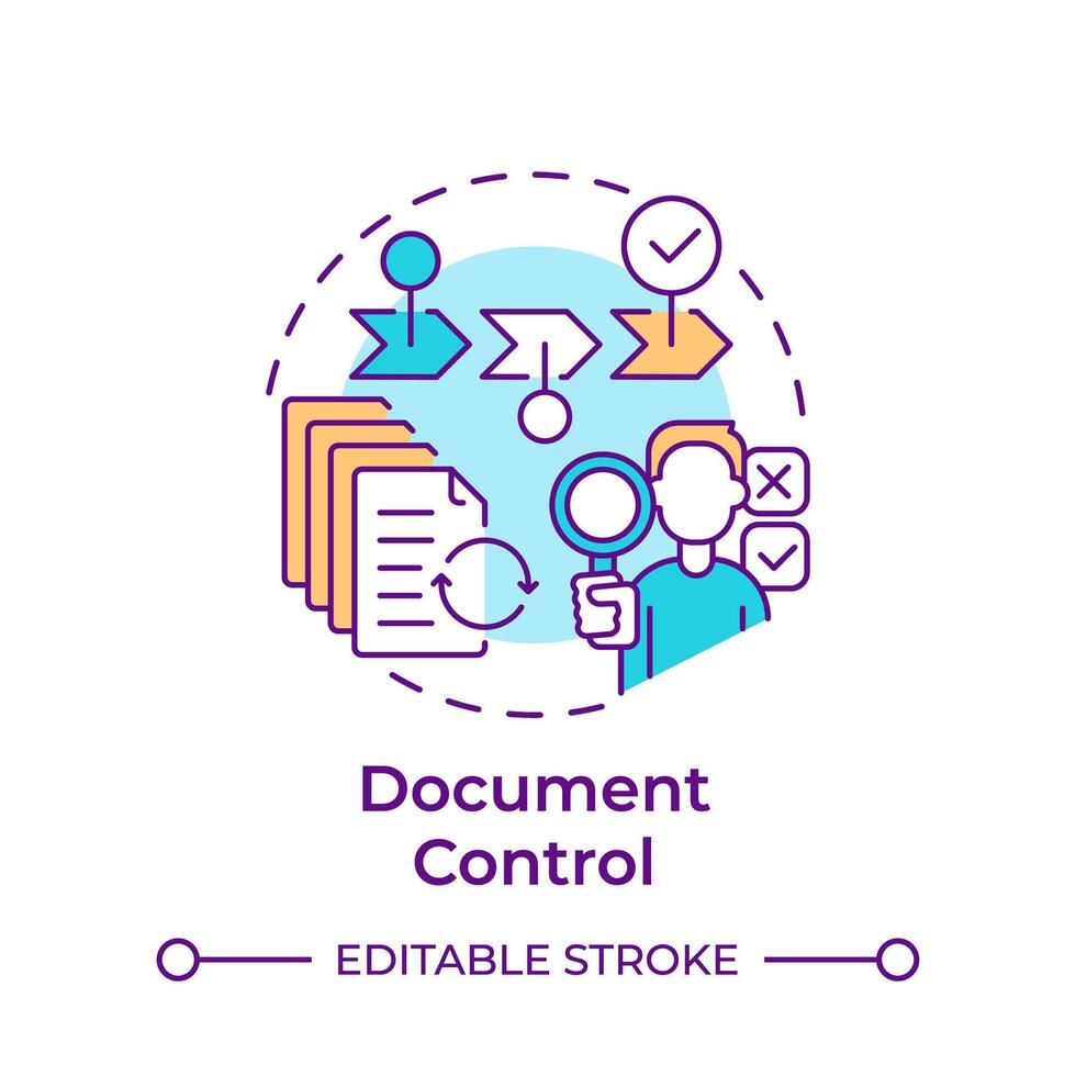 Document control multi color concept icon. Records management, data analysis. Round shape line illustration. Abstract idea. Graphic design. Easy to use in infographic, presentation vector