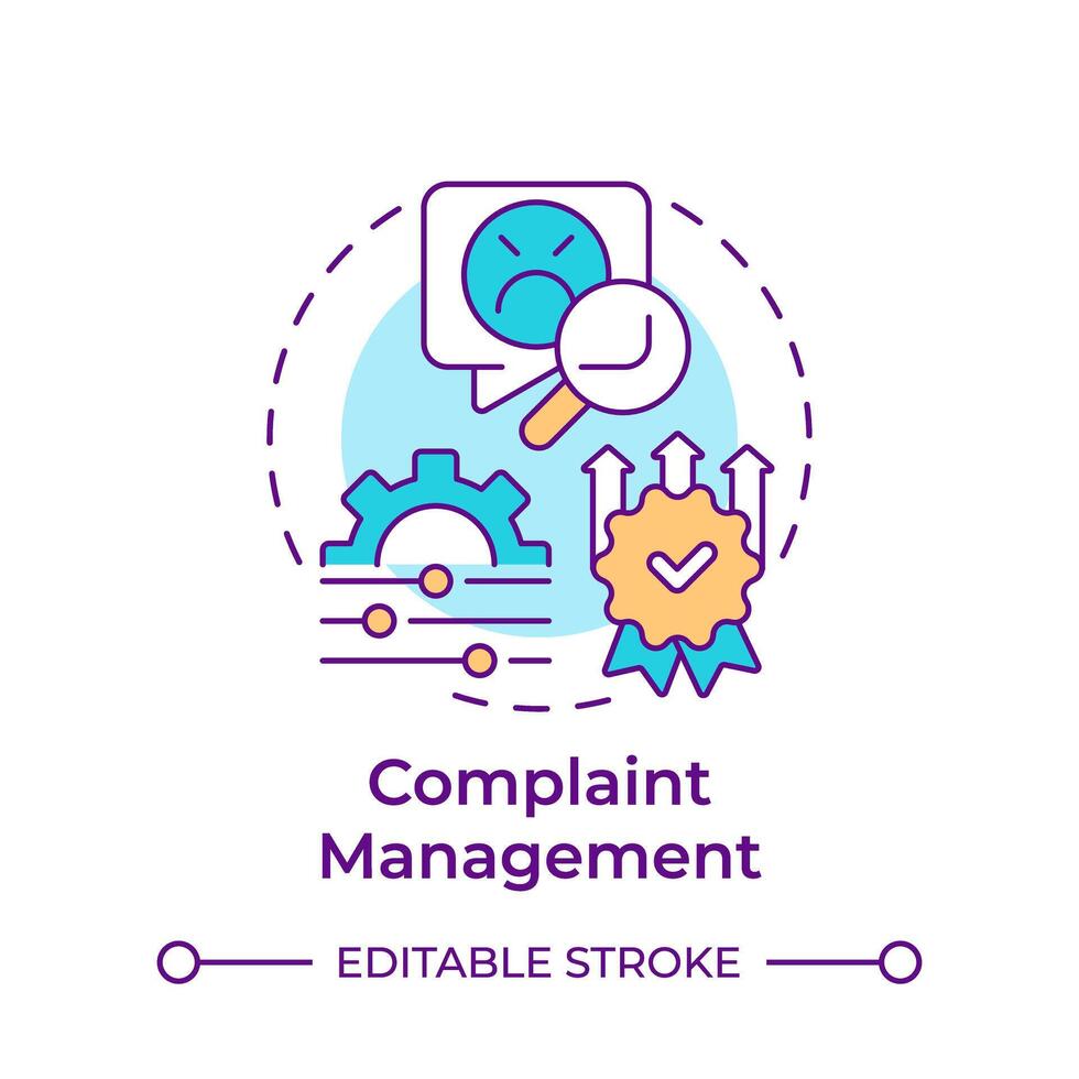 Complaint management multi color concept icon. Customer service, quality standards. Round shape line illustration. Abstract idea. Graphic design. Easy to use in infographic, presentation vector