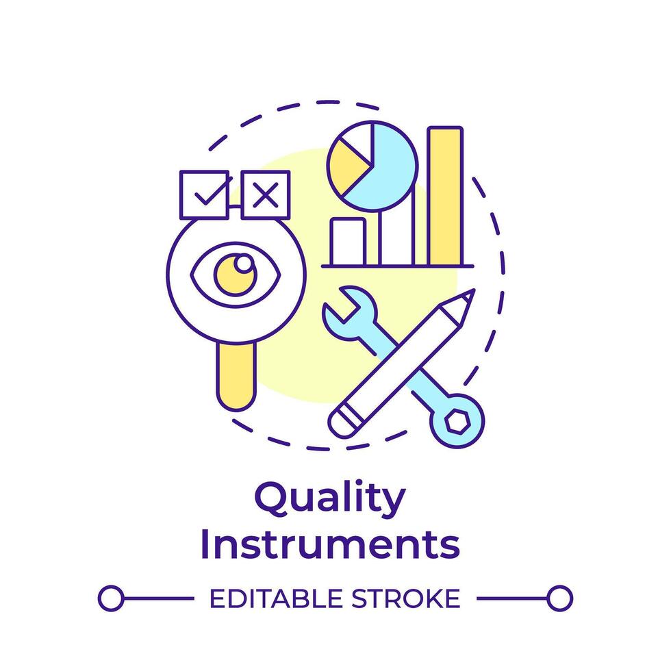 Quality instruments multi color concept icon. Performance metrics, project management. Round shape line illustration. Abstract idea. Graphic design. Easy to use in infographic, presentation vector