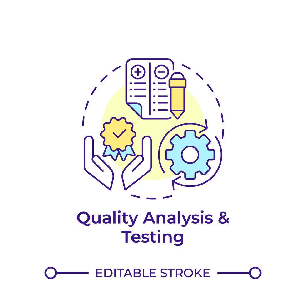 Quality analysis and testing multi color concept icon. Statistical tools, performance metrics. Round shape line illustration. Abstract idea. Graphic design. Easy to use in infographic, presentation vector