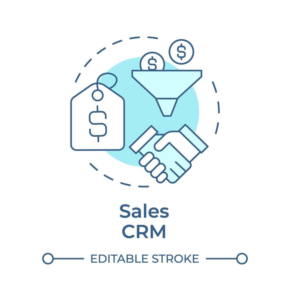 Sales CRM soft blue concept icon. Lead generation, contact management. Business performance. Round shape line illustration. Abstract idea. Graphic design. Easy to use in infographic, presentation vector