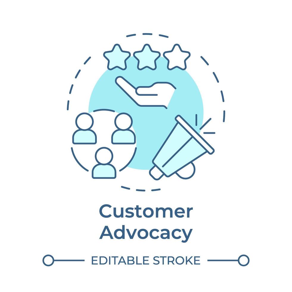 Customer advocacy soft blue concept icon. Client satisfaction, user experience. Round shape line illustration. Abstract idea. Graphic design. Easy to use in infographic, presentation vector