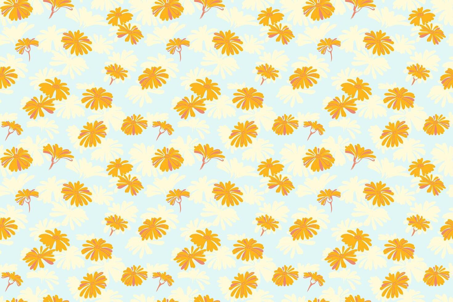Summer simple seamless pattern with abstract shapes floral. Creative yellow ditsy flowers printing on a blue background. hand drawing sketch. Template for designs, fabric, textiles vector