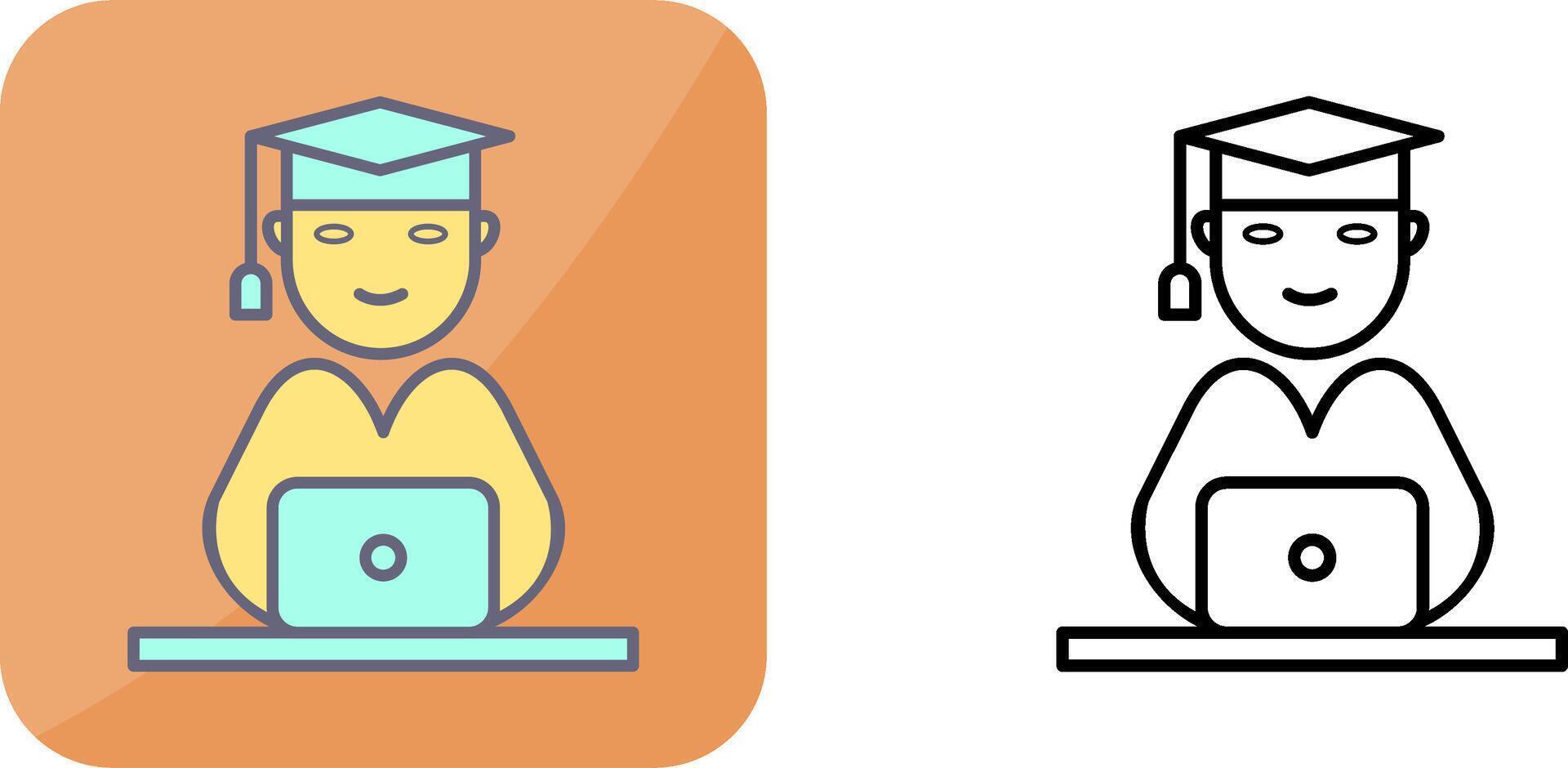 Unique Studying on Laptop Icon Design vector