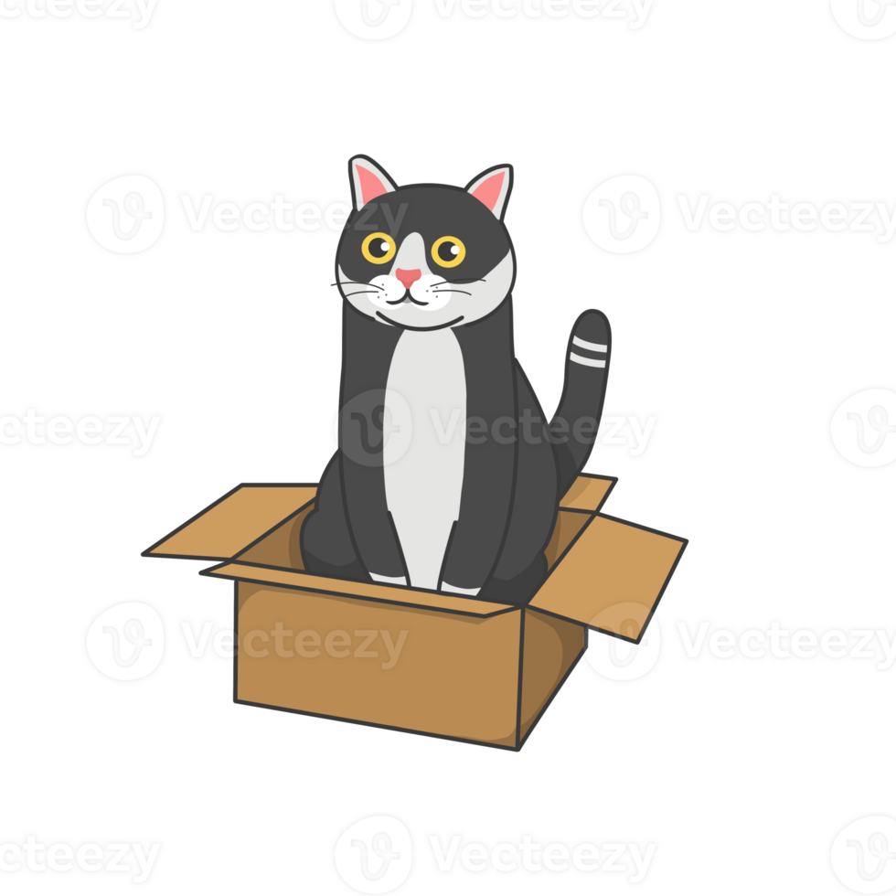 Toxedo Cat in Box Sticker Tshirt Illustration png