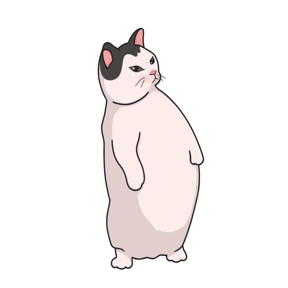 Fat Cat Standing Meme Sticker Tshirt Illustration png