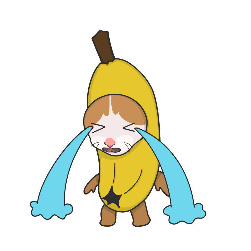 Crying Banana Cat Meme Sticker Tshirt Illustration png