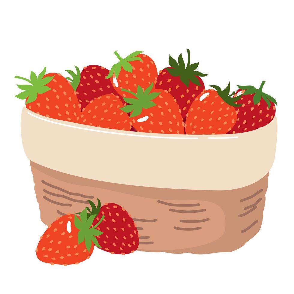 A wicker basket with garden strawberries. vector