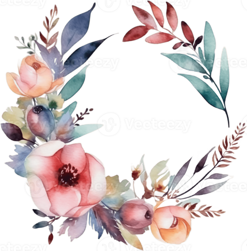 Watercolor Boho floral wreath png