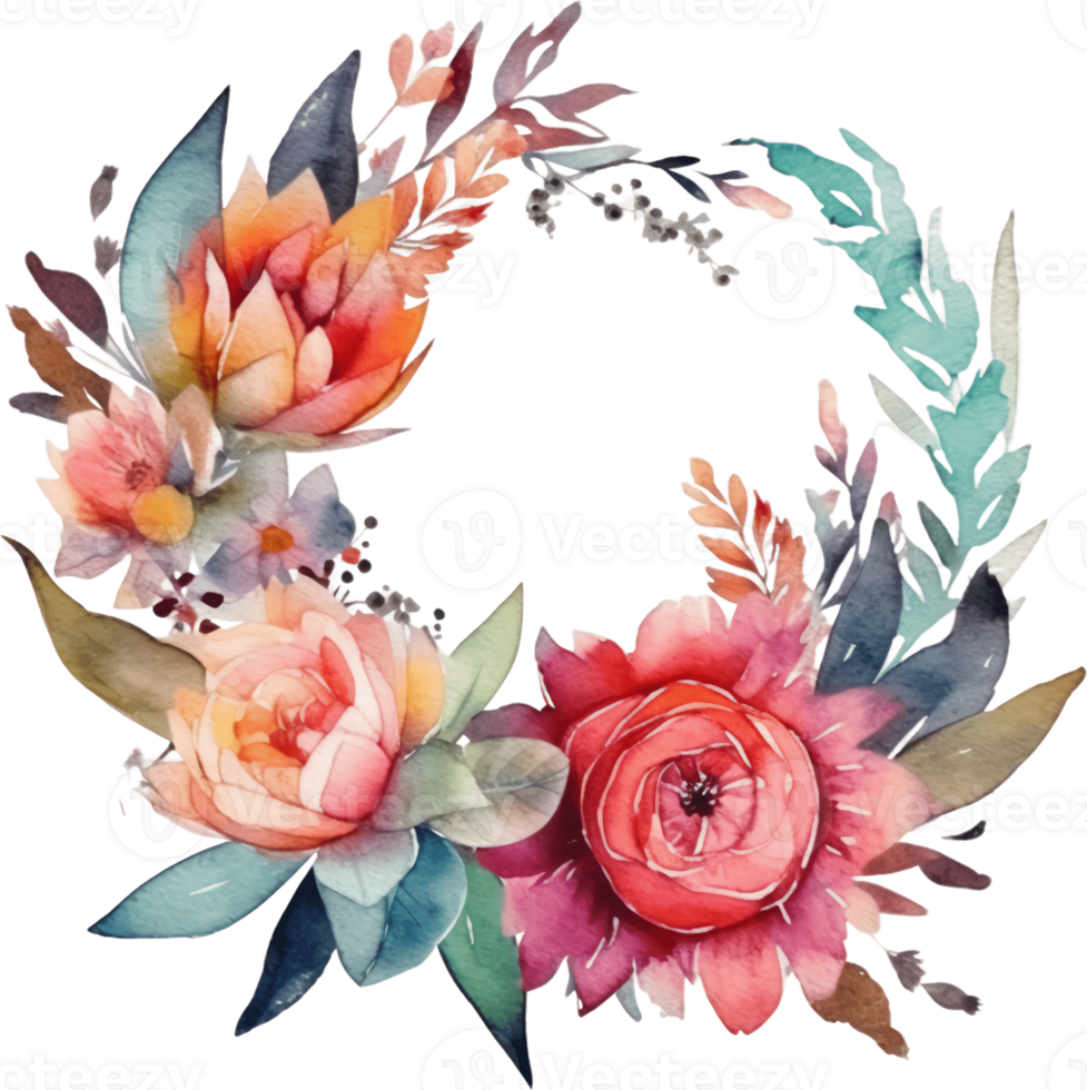 Watercolor Boho floral wreath png