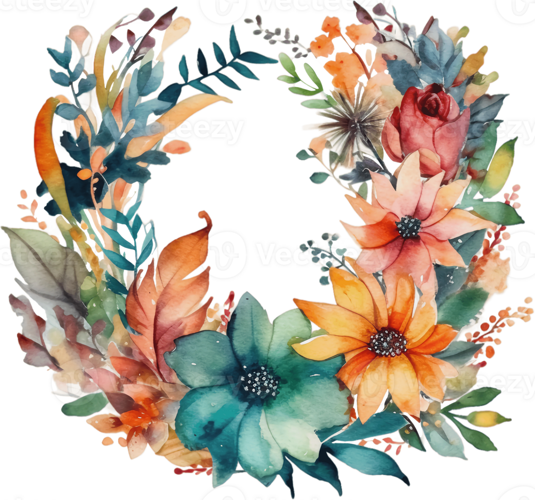 Watercolor Boho floral wreath png