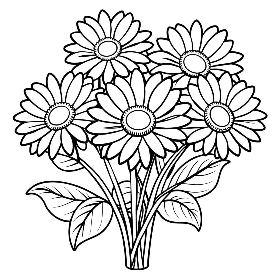 Gerbera Daisy flower outline illustration coloring book page design, Gerbera Daisy flower black and white line art drawing coloring book pages for children and adults vector
