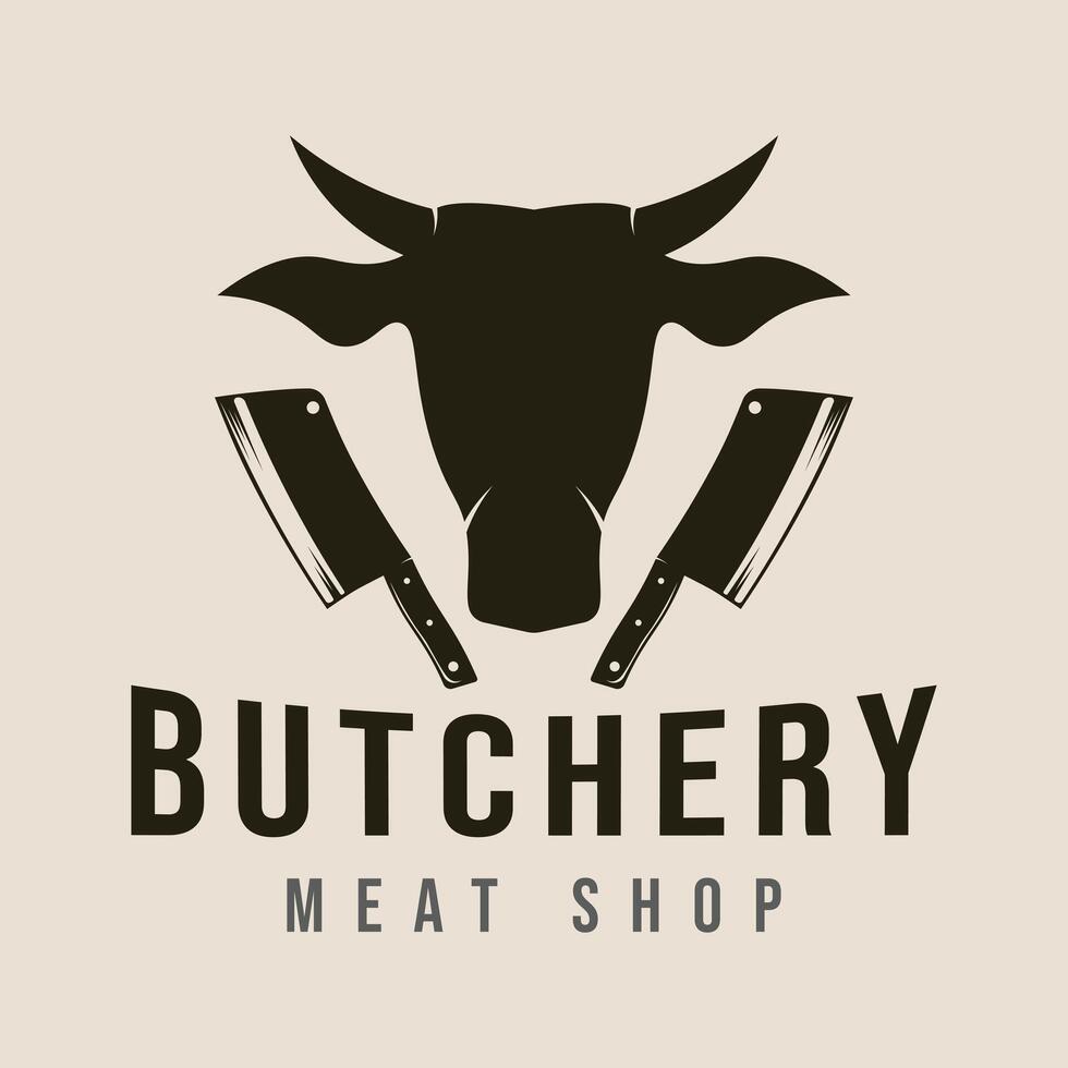 Butchery shop vintage logo design template, meat cleaver knife graphic logo illustration design template vector
