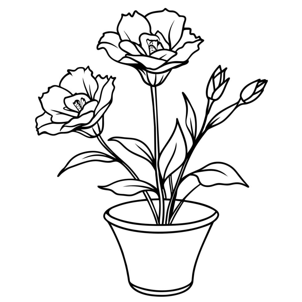 lisianthus flor contorno ilustración colorante libro página diseño, lisianthus flor negro y blanco línea Arte dibujo colorante libro paginas para niños y adultos vector