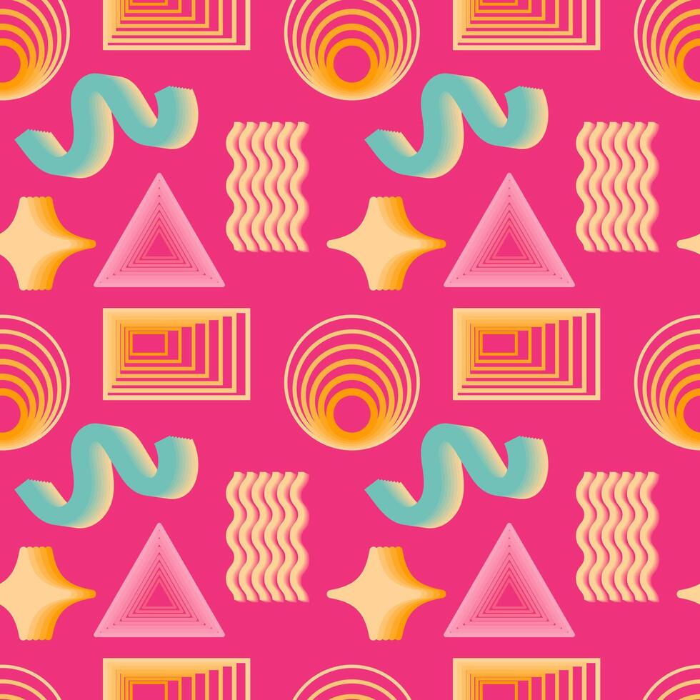 y2k background. Abstract 3D elements on a pink background. Seamless pattern vector