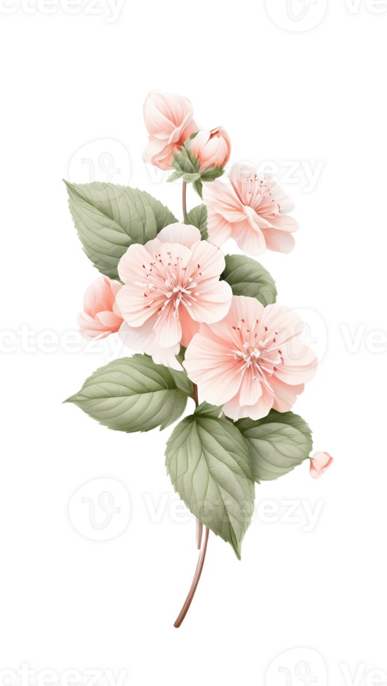 pink flowers on a branch with leaves on a transparent background png
