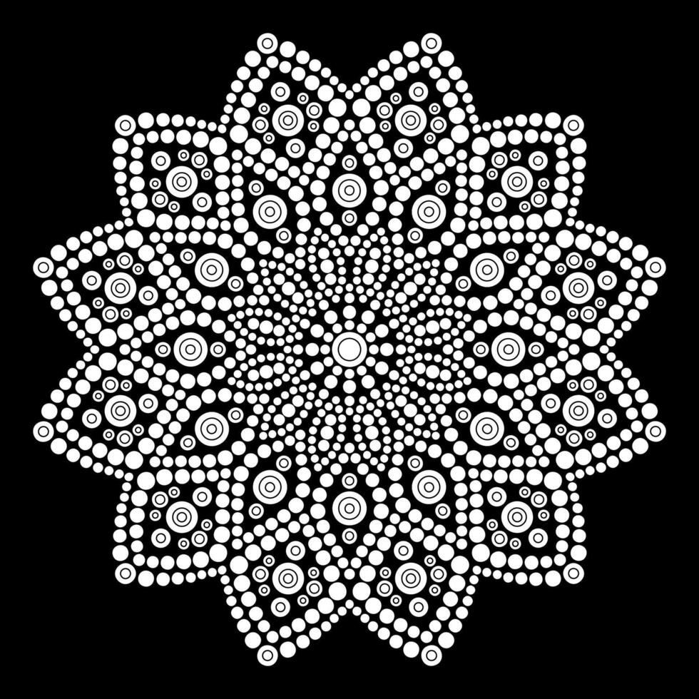 Dot mandala Coloring page for relaxation and meditation. Aboriginal traditional art. Dot painting trendy folk design isolated on black background Coloring book for kids and adults vector