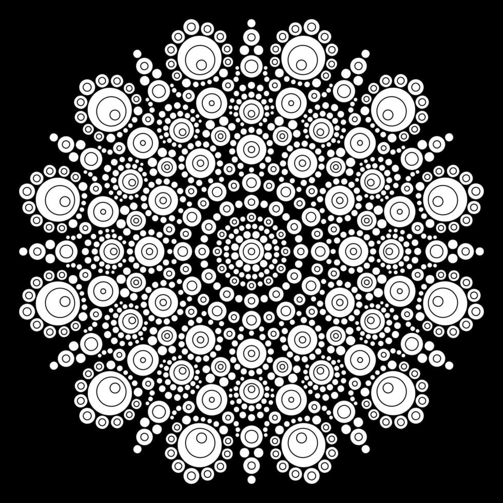 Dot mandala Coloring page for relaxation and meditation. Aboriginal traditional art. Dot painting trendy folk design isolated on black background Coloring book for kids and adults vector