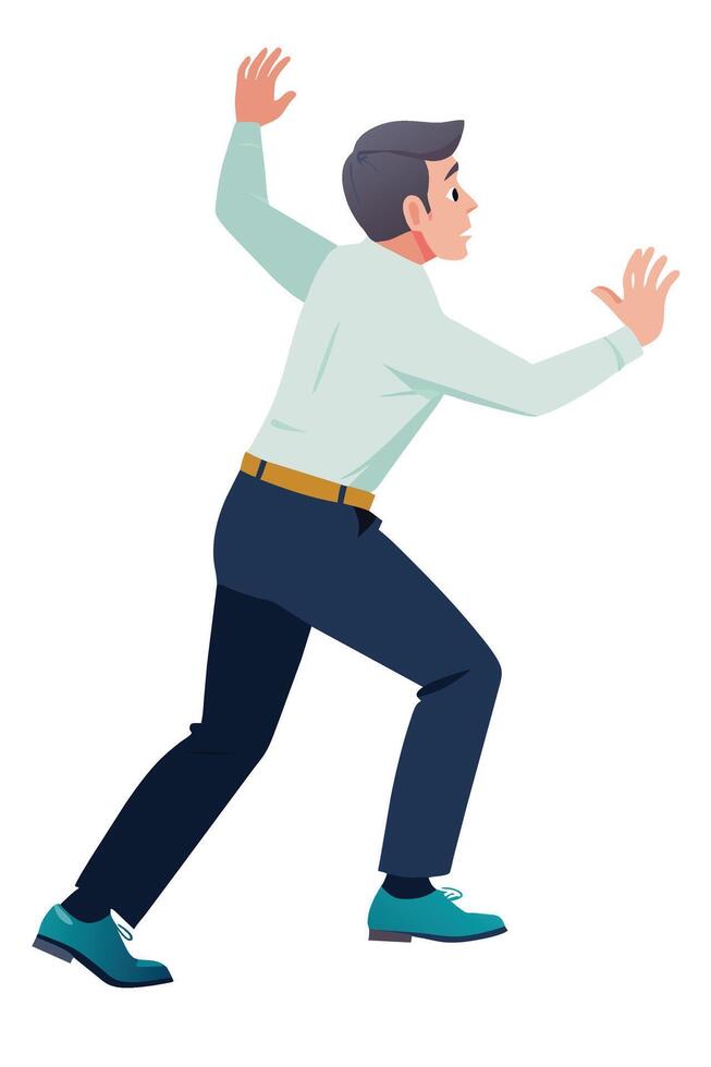 Businessman pushing invisible wall isolated on white vector