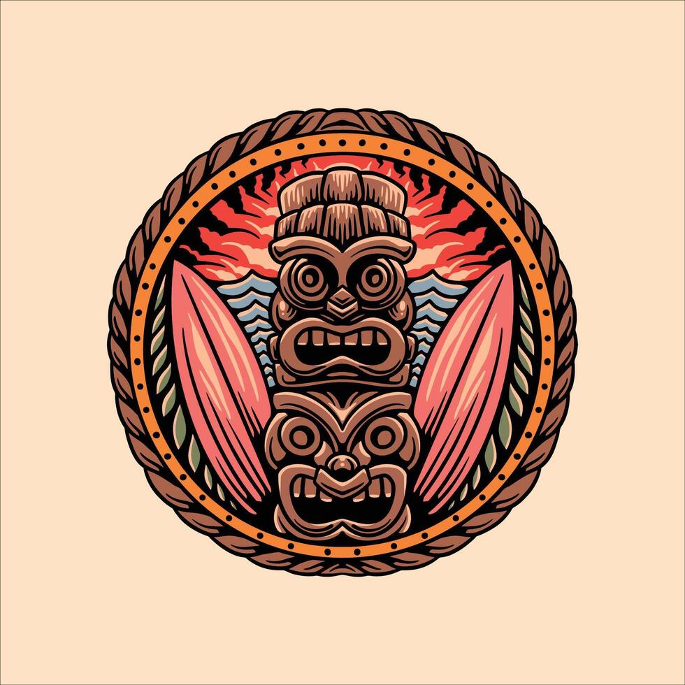 tiki surfing illustration design vector