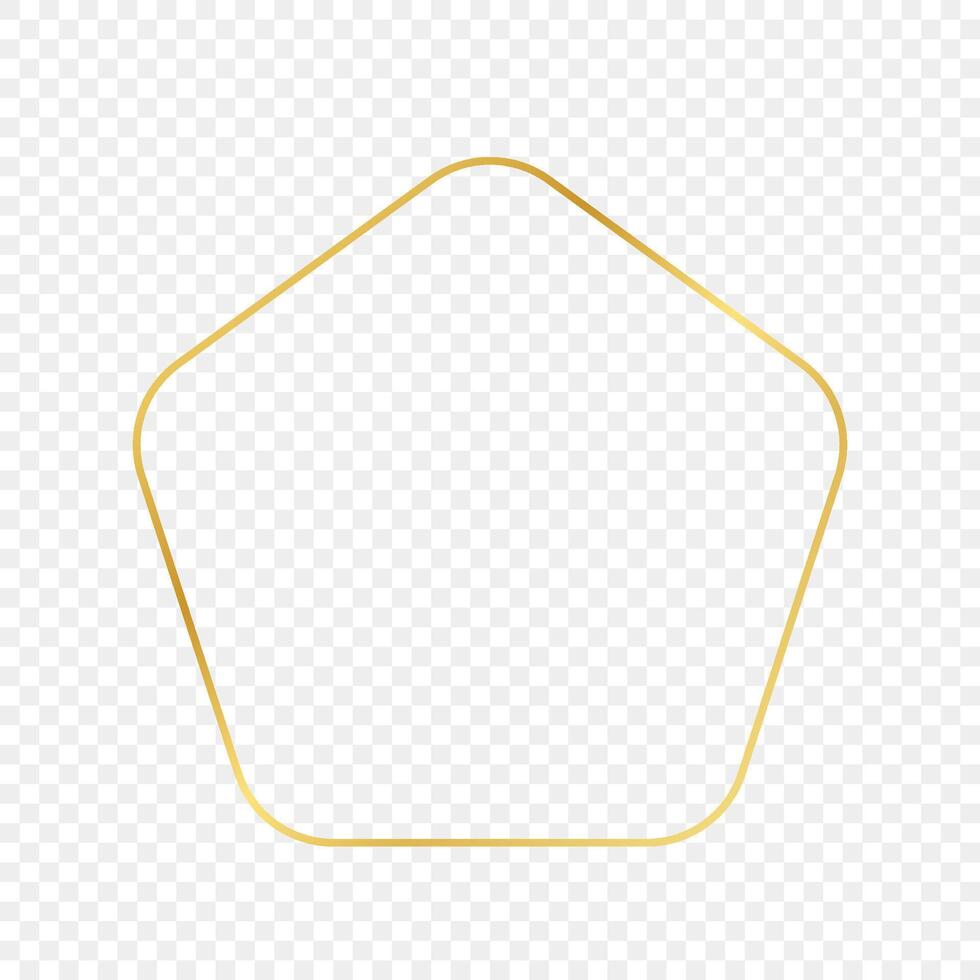 Gold glowing rounded pentagon shape frame isolated on background. Shiny frame with glowing effects. illustration. vector