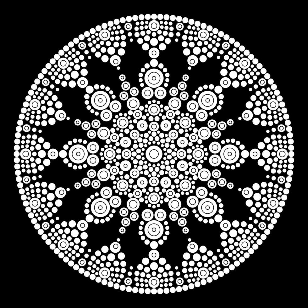 Dot mandala Coloring page for relaxation and meditation. Aboriginal traditional art. Dot painting trendy folk design isolated on black background Coloring book for kids and adults vector