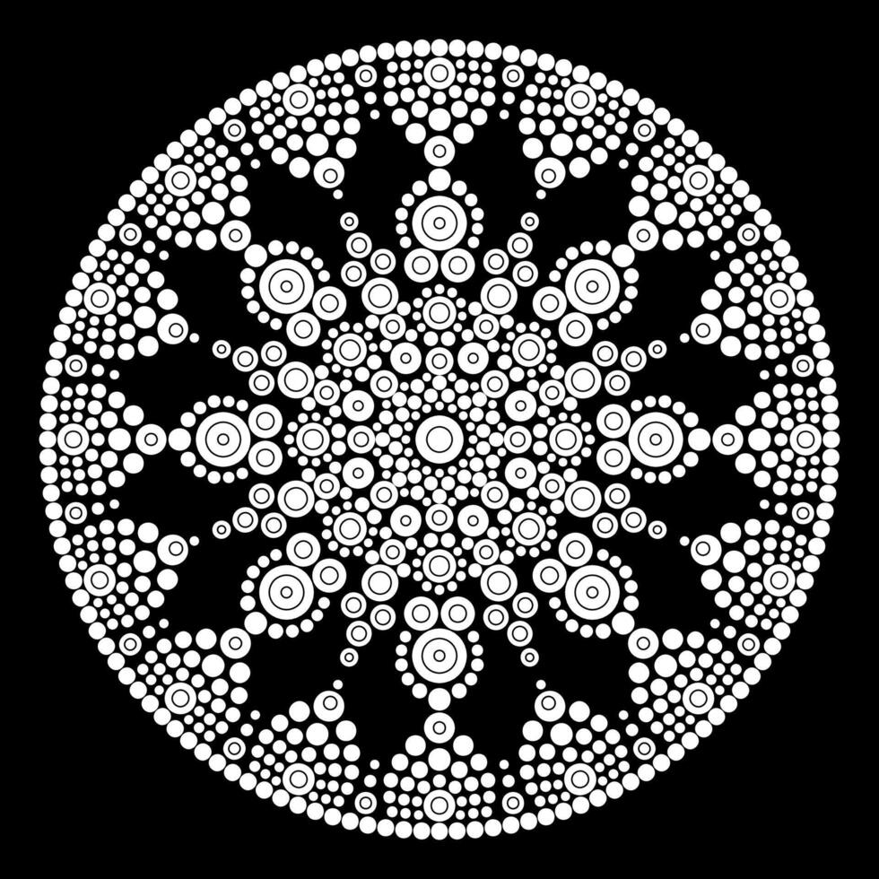 punto mandala colorante página para relajación y meditación. aborigen tradicional Arte. punto pintura de moda gente diseño aislado en negro antecedentes colorante libro para niños y adultos vector