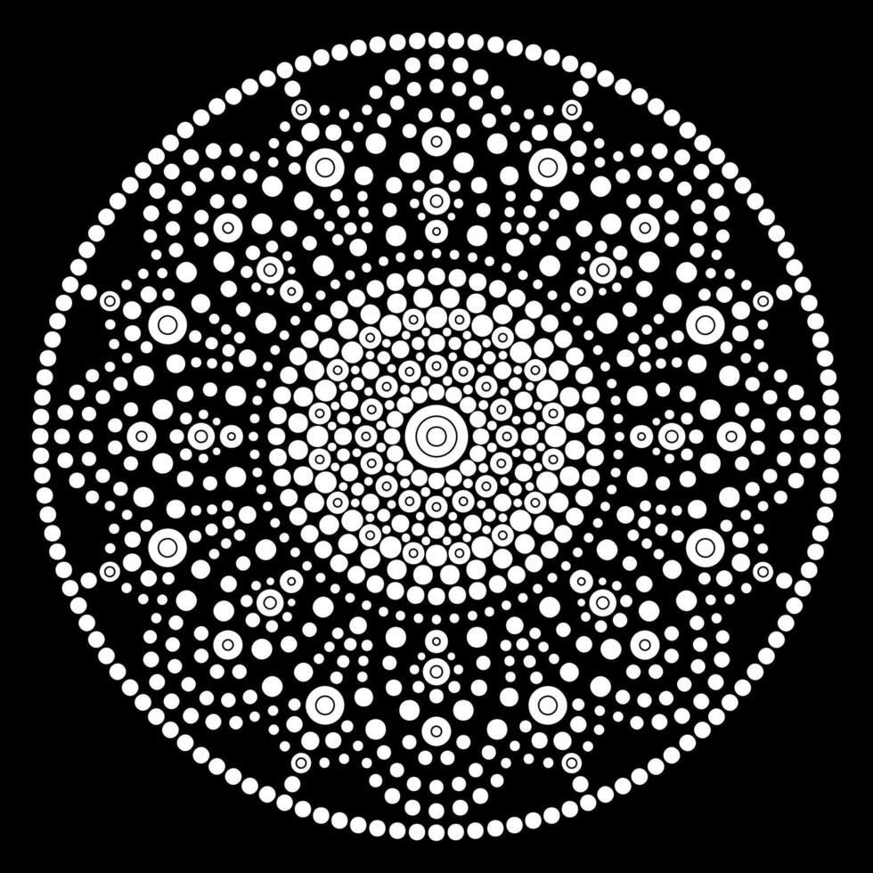 Dot mandala Coloring page for relaxation and meditation. Aboriginal traditional art. Dot painting trendy folk design isolated on black background Coloring book for kids and adults vector