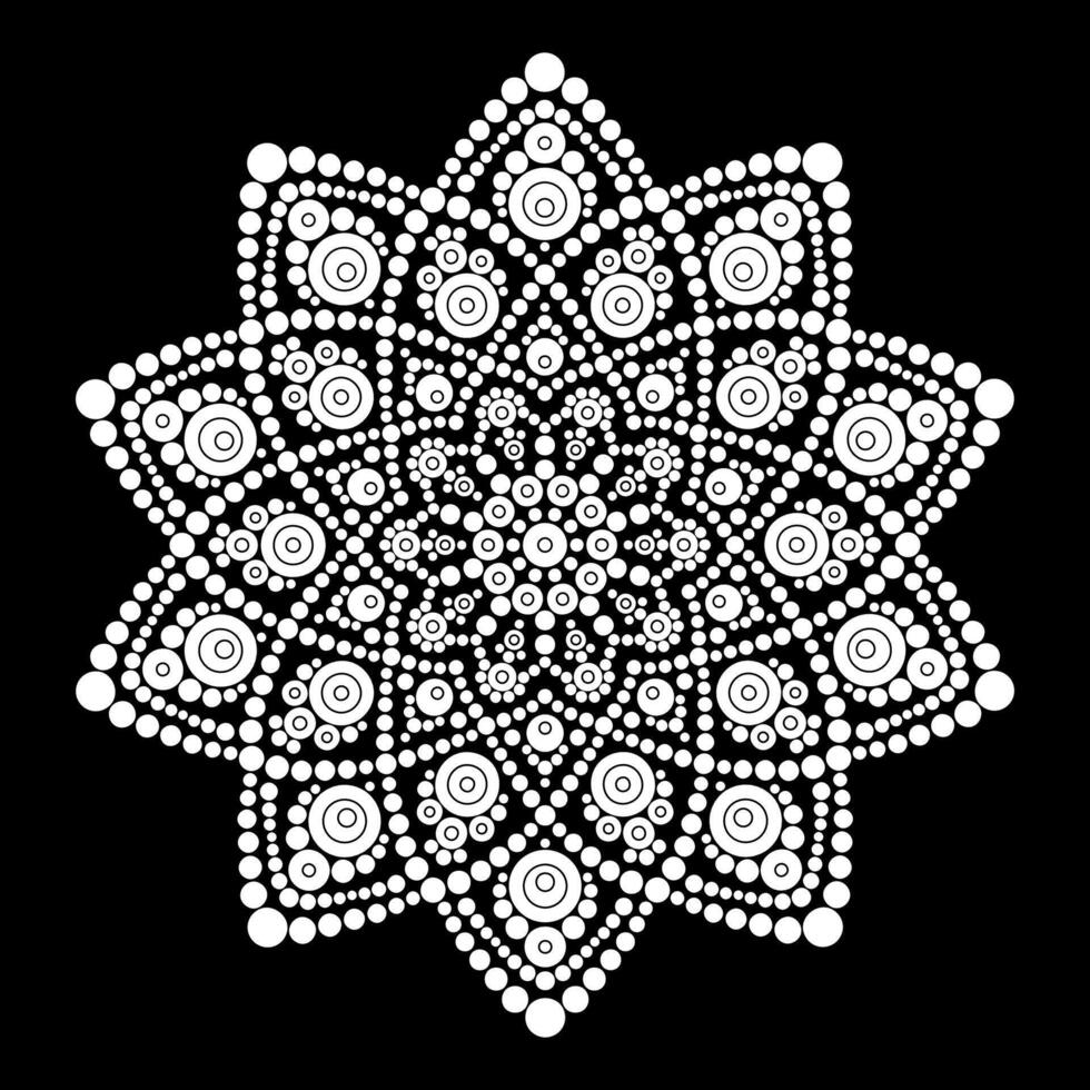 punto mandala colorante página para relajación y meditación. aborigen tradicional Arte. punto pintura de moda gente diseño aislado en negro antecedentes colorante libro para niños y adultos vector