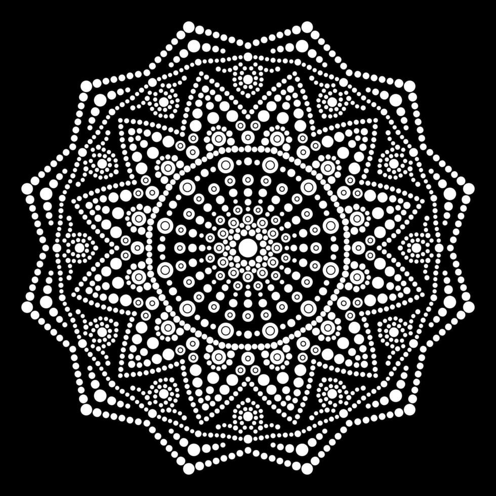 Dot mandala Coloring page for relaxation and meditation. Aboriginal traditional art. Dot painting trendy folk design isolated on black background Coloring book for kids and adults vector