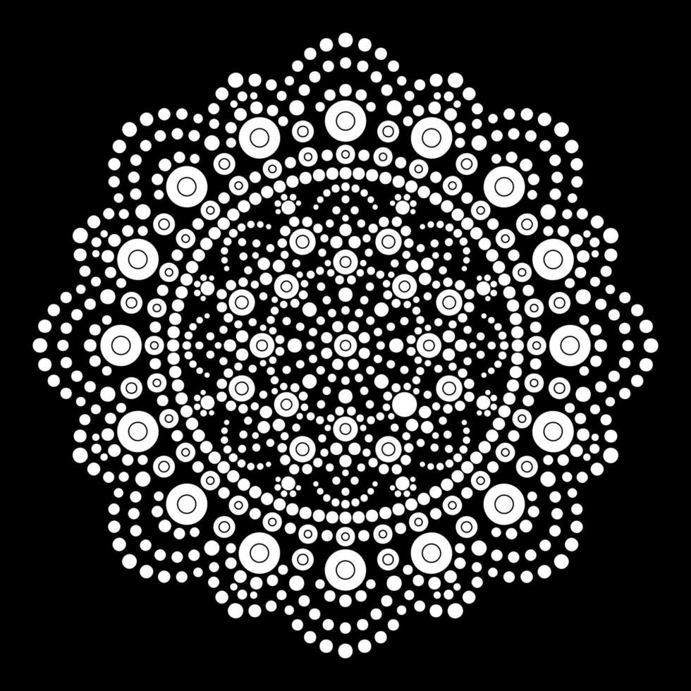 Dot mandala Coloring page for relaxation and meditation. Aboriginal traditional art. Dot painting trendy folk design isolated on black background Coloring book for kids and adults vector