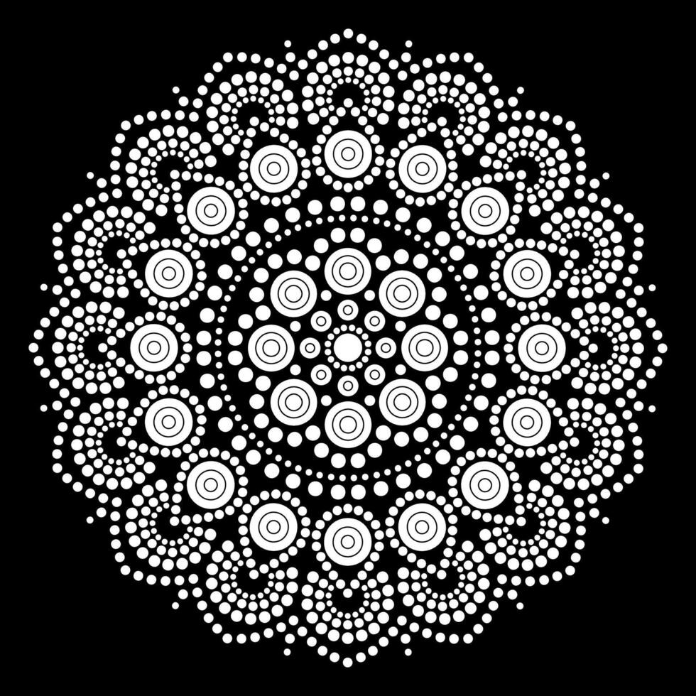 Dot mandala Coloring page for relaxation and meditation. Aboriginal traditional art. Dot painting trendy folk design isolated on black background Coloring book for kids and adults vector