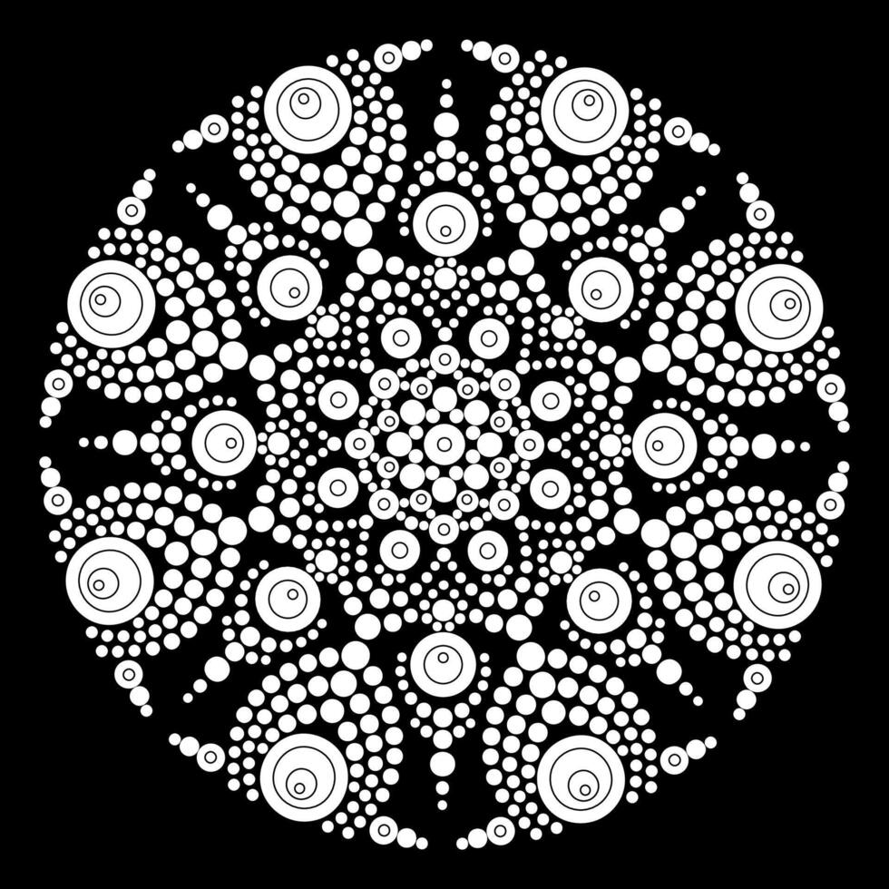 Dot mandala Coloring page for relaxation and meditation. Aboriginal traditional art. Dot painting trendy folk design isolated on black background Coloring book for kids and adults vector