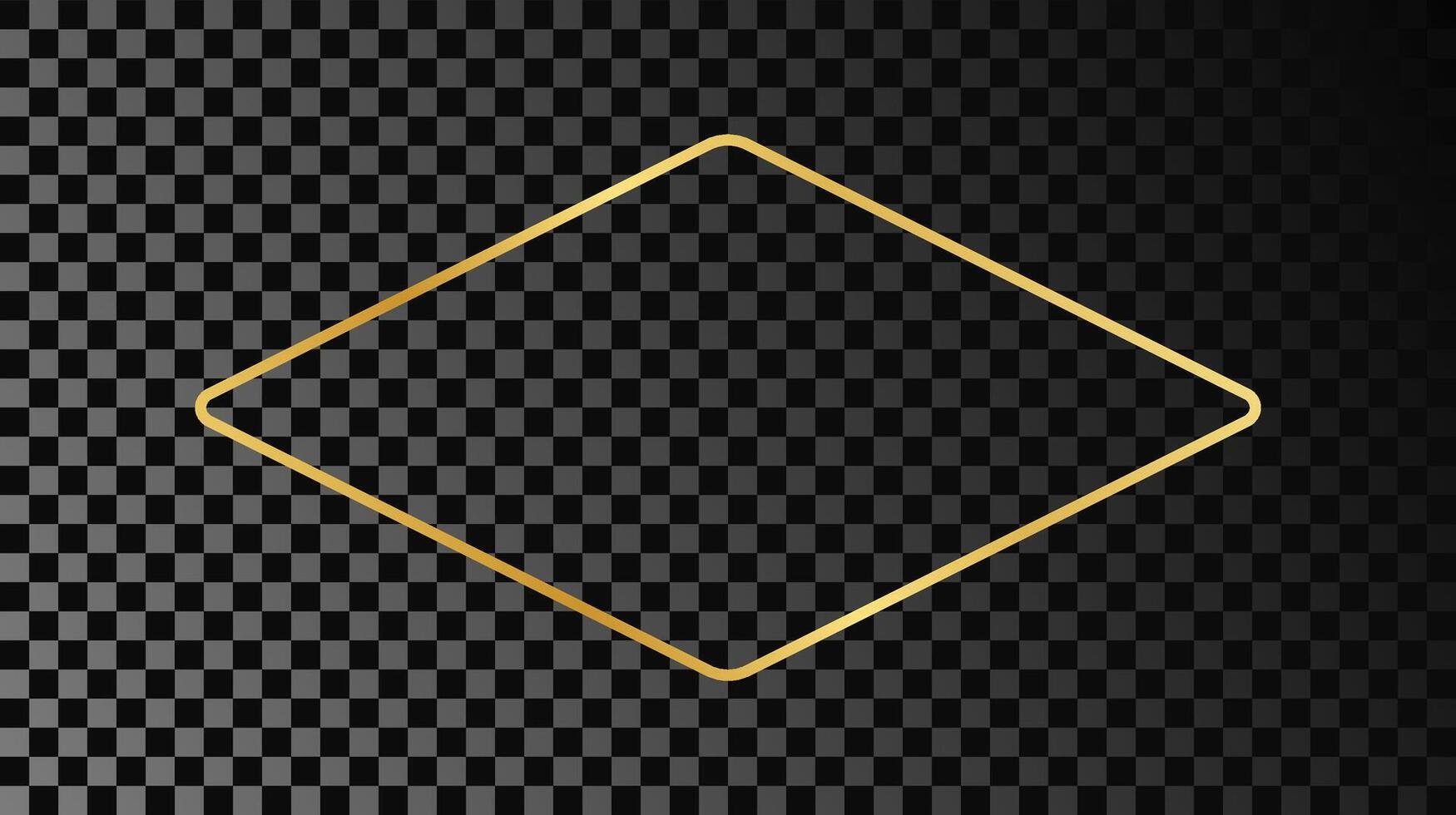 Gold glowing rounded rhombus shape frame vector