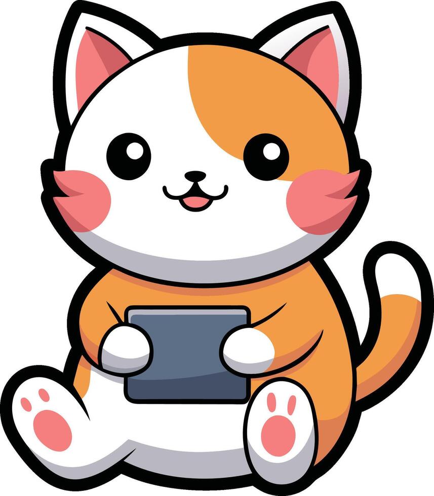 kawaii gato jugando juego pegatina vector