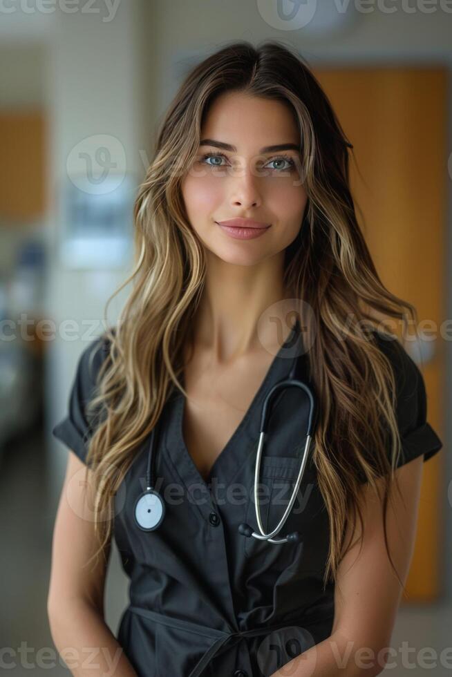 Portrait of a female doctor dressed in a special costume photo