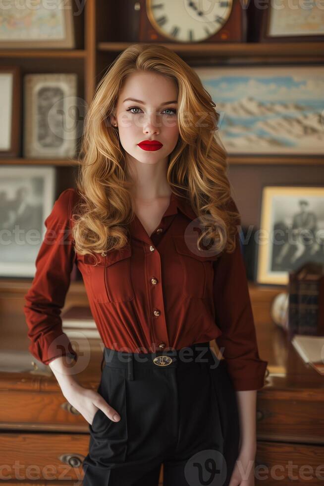 Portrait of an elegant woman dressed in a shirt and suit photo