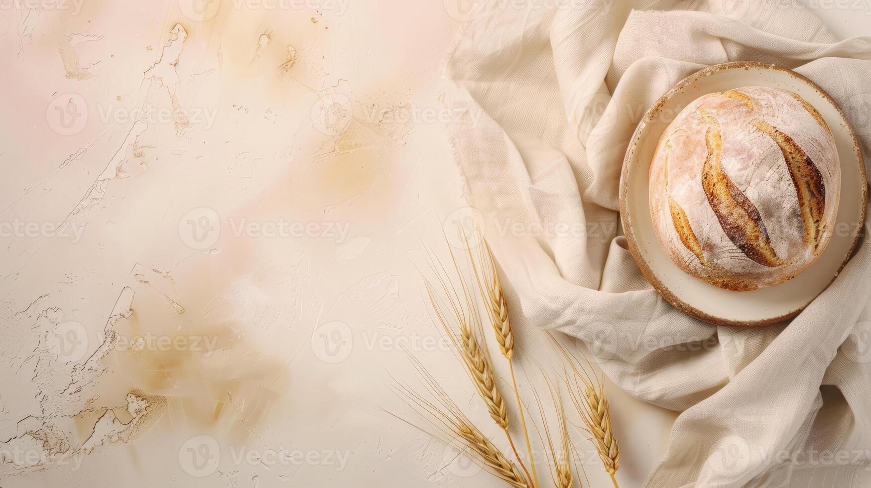 Top view background with a variety of bakery products and bread photo