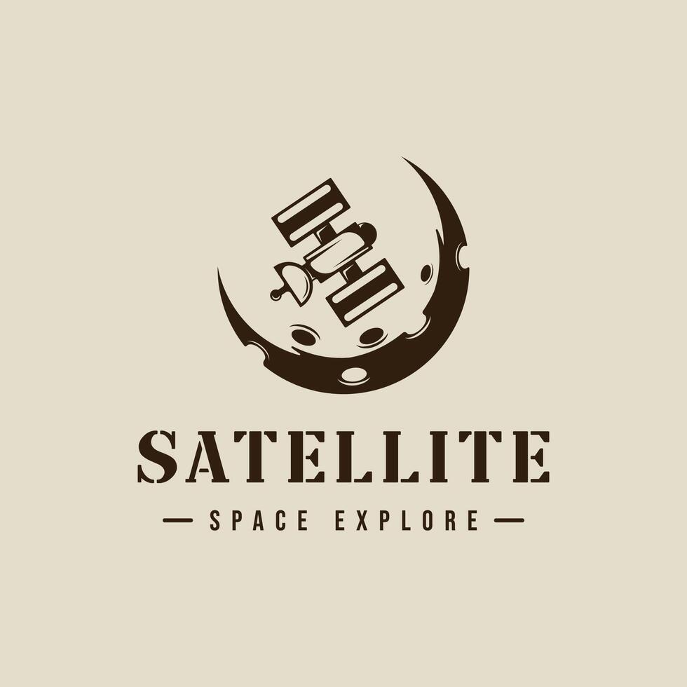 satélite a Luna logo Clásico ilustración modelo icono gráfico diseño. aeroespacial firmar o símbolo para astronomía concepto con retro estilo vector