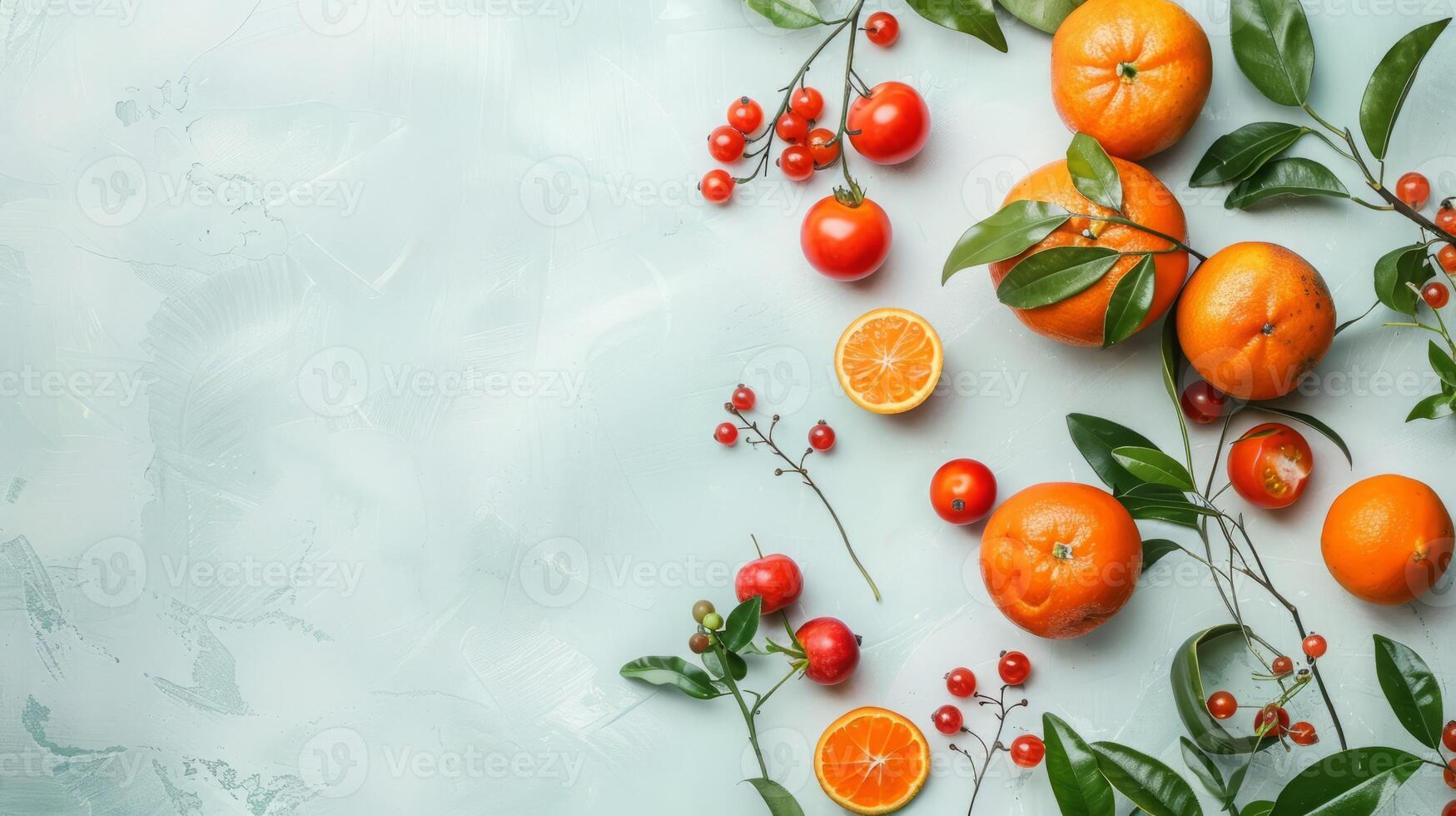 Top view background with tangerines and orange fruits photo