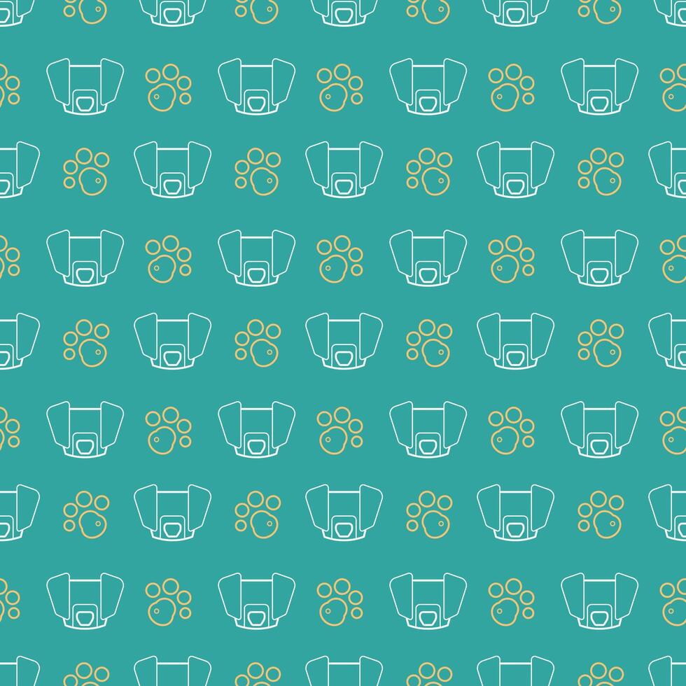 Seamless pattern with a dogs muzzle and paw. Doodle outline illustration. vector