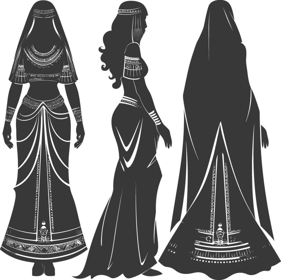 Silhouette independent egyptian women wearing tob sebleh black color only vector