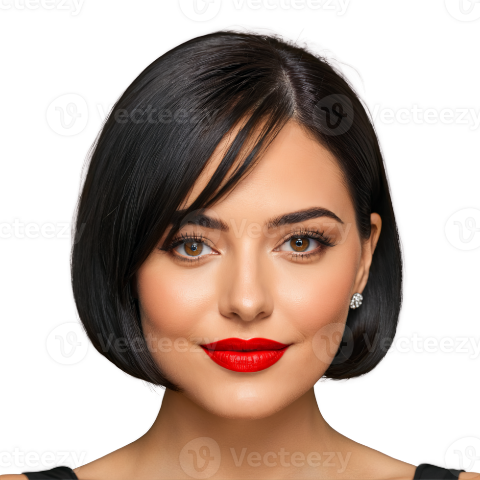 Classic Beauty A timeless beauty with dark hair in a classic bob wearing a little png