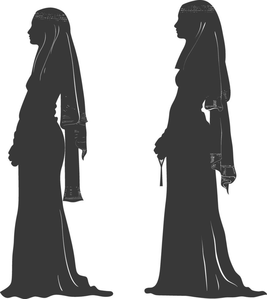 Silhouette independent egyptian women wearing tob sebleh black color only vector