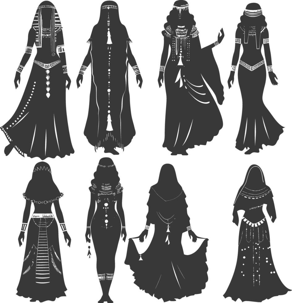 Silhouette independent egyptian women wearing tob sebleh black color only vector