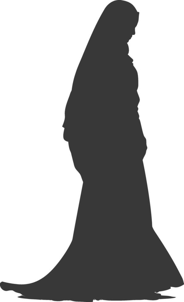 Silhouette independent emirates women wearing Abaya black color only vector